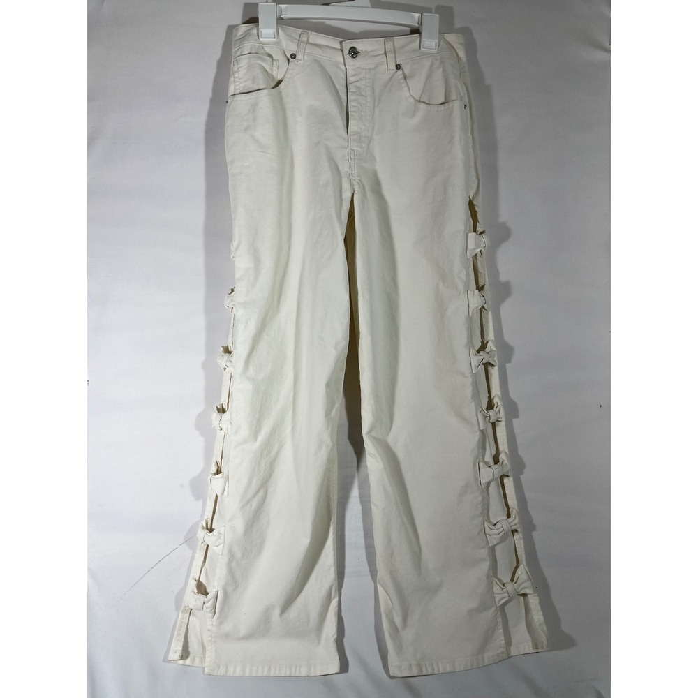 Forever 21 Velveteen Side Bow Cutout Straight Leg Pant Women L Cream Coquette